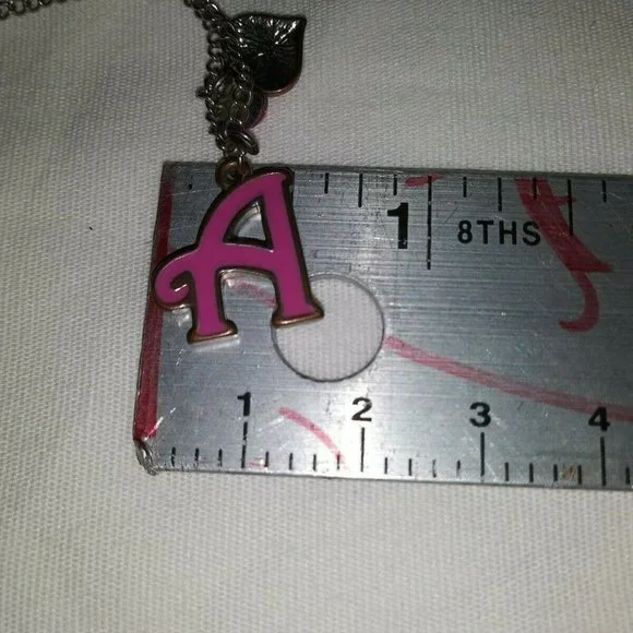 PINK LETTER "A" w/PRINCESS CHARM NECKLACE AND PRINCESS CHARM EARRINGS CA 00691 - Picture 10 of 12